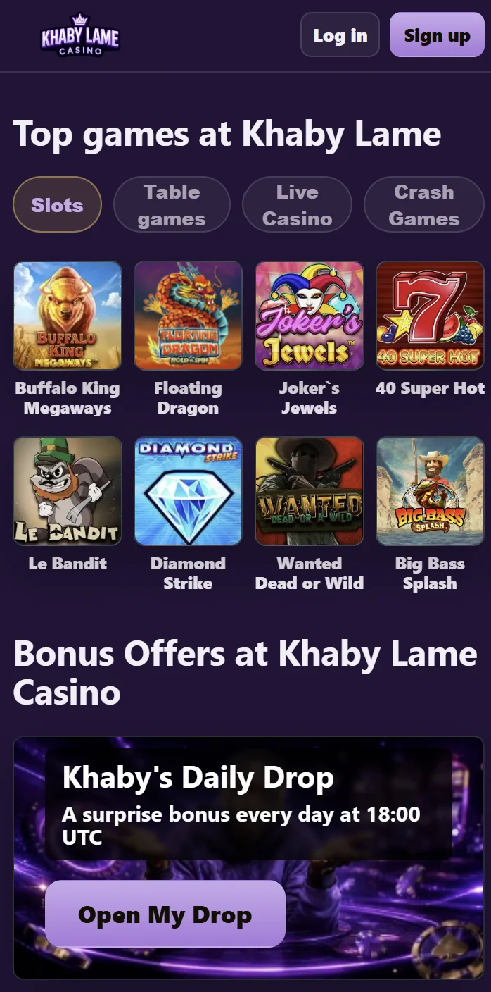 Versione mobile del KhabyLame Casinò